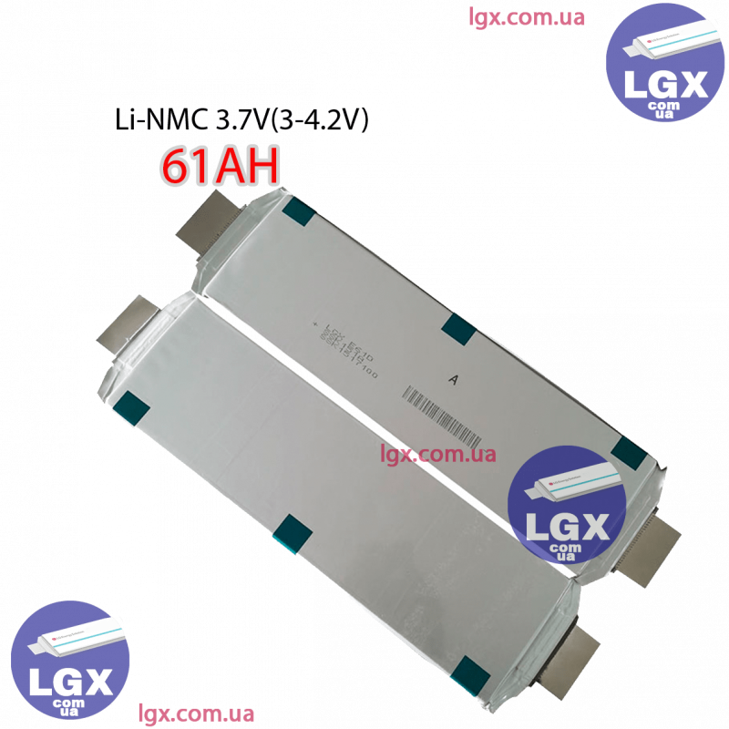 Аккумуляторный елемент LGX-e61 химия NMC 3.6v (пакет) емкость 61А/Ч разряд 3-5c 2000 циклов 880грам