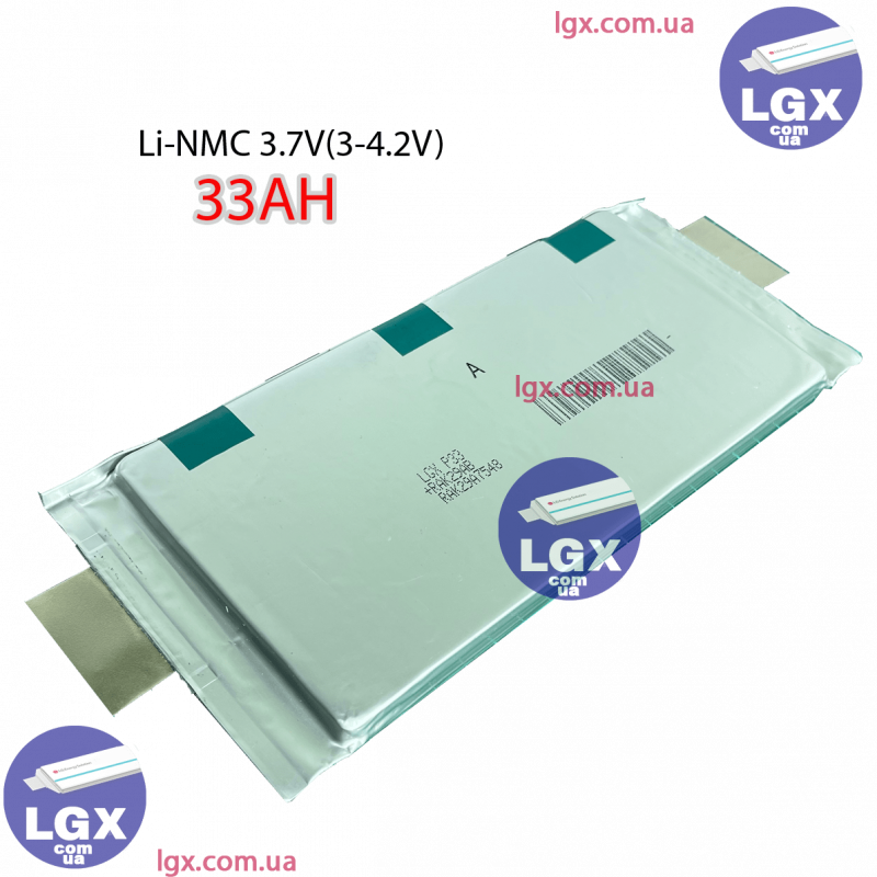 Аккумуляторный елемент LGX-P33 химия NMC 3.6v (пакет) емкость 33А/Ч разряд 2-3c 2000 циклов 550грам