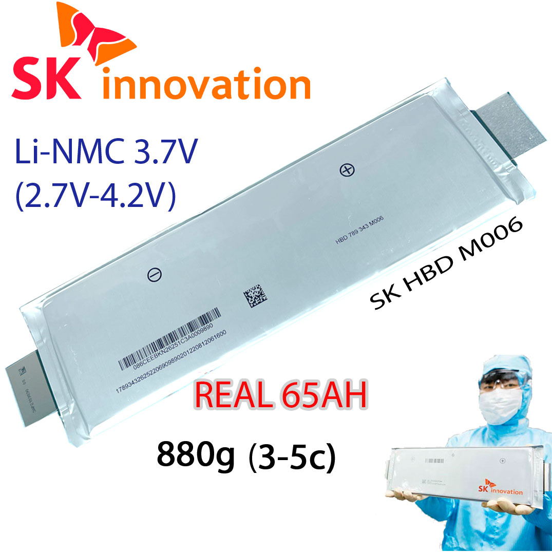 Аккумуляторный елемент SK Innovation SK HBD 65AH химия NMC 3.7v (пакет) емкость 65А/Ч разряд 3-6c 2500 циклов 880грам